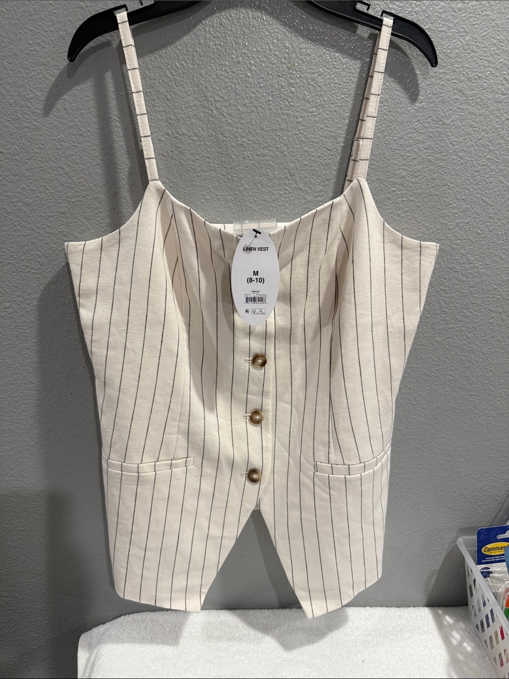Striped Cream Linen Vest Camisole with Buttons